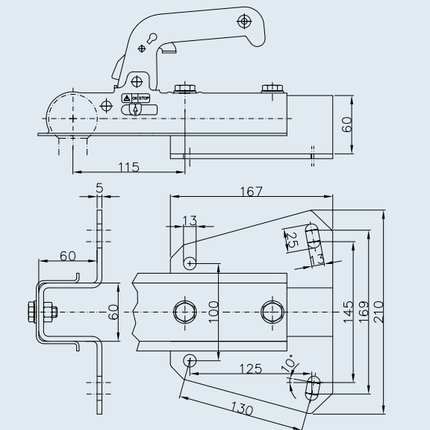 AL-KO Winterhoff WW150VF Kugelkupplung  - Rohr 60 mm - 1500 kg - ungebremst - V-Deichsel