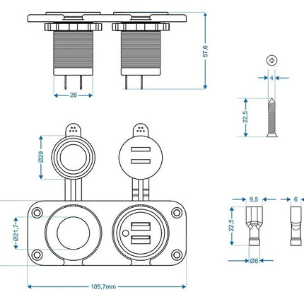 Cantonal Einbausatz - DIN-Steckdose + 2x USB-Anschluss 2x2100mA