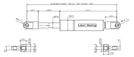 Cantonal Gasfeder für Pferdeanhänger - 750mm - 1750N