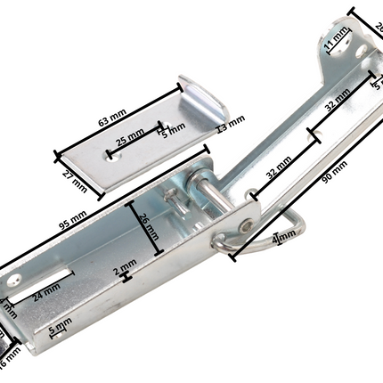 Cantonal Kastenverschluss mit Haken - 130x30 mm - inklusive Schlosshaken - Hakenlänge 64 mm