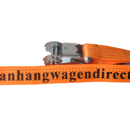 Cantonal Set von 4 Zurrgurten 800x5 cm - orange mit Aanhangwagendirect.nl Aufdruck - Bruchlast 5000 kg