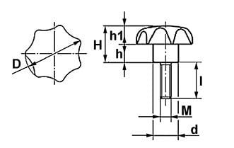 Cantonal Sterngriff Bakelit 60 mm (M12x30 mm)