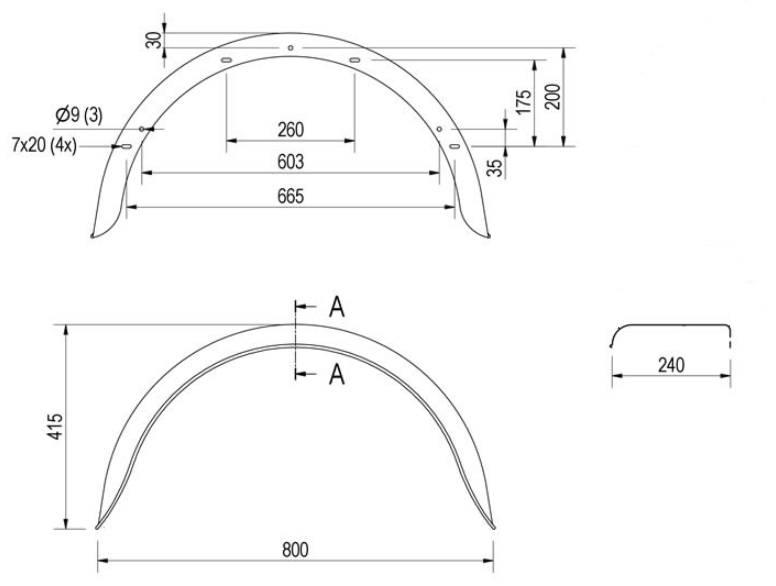 De Haan Original Hirth-Kotflügel Metall 800x240x415 mm - Umfang 1285 mm