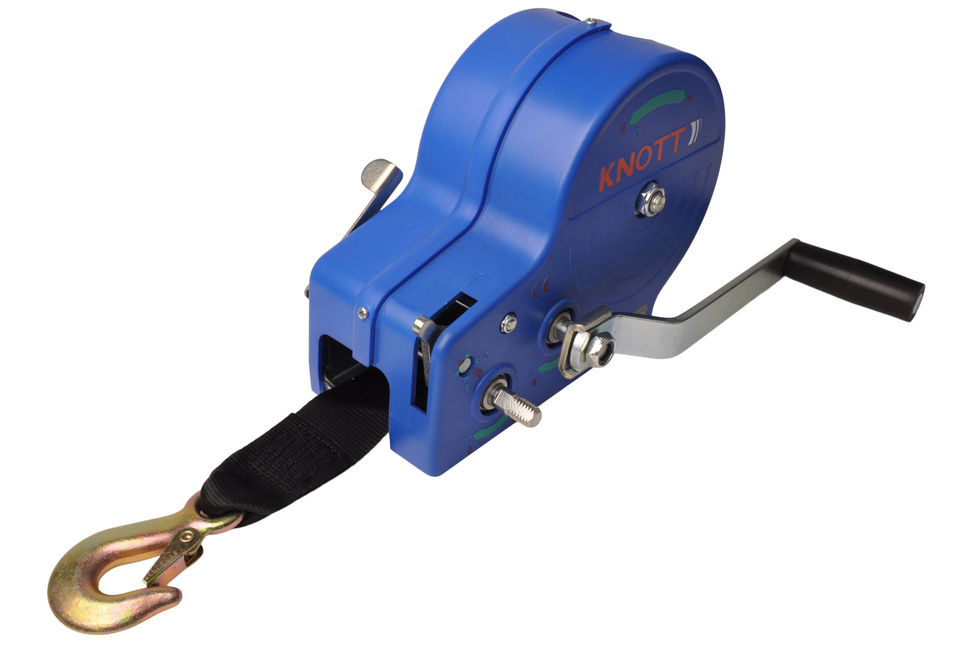 Knott Ungebremste Handwinde - 900/450 kg - inklusive Windengurt und Lasthaken - 2 Geschwindigkeiten