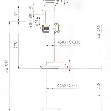 Simol Simol Kippbarer und ausziehbarer Stützfuß mit 6 Seitenbolzen