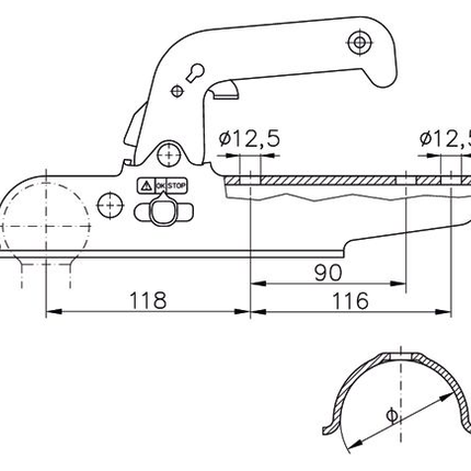 Winterhoff Winterhoff EM150-RG - 70 mm rund - 1500 kg - ungebremste Kugelkupplung