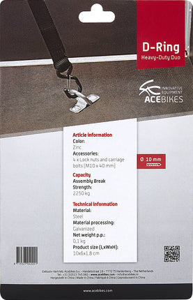 Acebikes Premium D-Ringe von Acebikes - verpackt in Blisterpackungen - inklusive Befestigungsmaterial