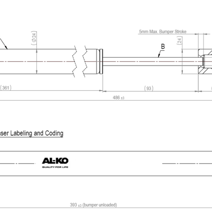 AL-KO AL-KO Auflaufdämpfer - 161S - 486 mm ausgezogene Länge - Montage an der Kupplungsseite 65 mm