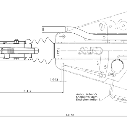 AL-KO AL- KO Auflaufeinrichtung für Anhänger - 150V - maximale Anhängelast: 1500 kg - V-Deichselanschluss - inkl. Stützradklemme