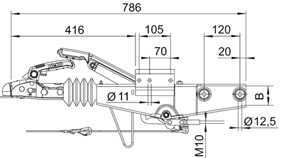 AL-KO AL- KO Auflaufeinrichtung für Anhänger - 60S/2 - maximale Anhängelast: 750 kg - Vierkantrohr anschluss: 70 mm - inkl. Stützrad-Konsole