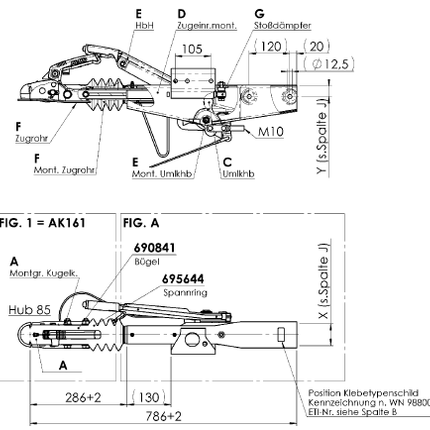 AL-KO AL- KO Auflaufeinrichtung für Anhänger - 90S/3-R4 - maximale Anhängelast: 1000kg - Vierkantrohr anschluss: 60 mm - inkl. Stützrad-Konsole