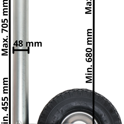 AL-KO Stützrad Plus AL-KO - rund 48 mm - Tragfähigkeit: 120 kg - extra lang - Stahlfelge mit Luftreifen (260x85)