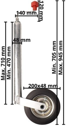 AL-KO Stützrad Plus AL-KO - rund 48 mm - Tragfähigkeit: 150 kg - extra lang - Stahlfelge mit Vollgummi