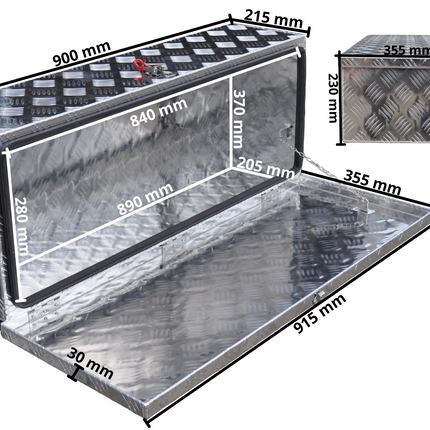 Anhängershop Aluminium Deichselbox aus Riffelblech 900x380x230 mm