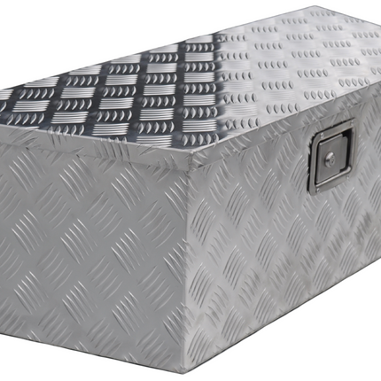 Anhängershop Deichselbox Aluminium 900/660x350x300 mm – Einbauschloss – automatische Klappe – Riffelblech