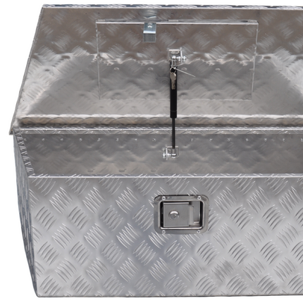 Anhängershop Deichselbox Aluminium 900/660x350x300 mm – Einbauschloss – automatische Klappe – Riffelblech
