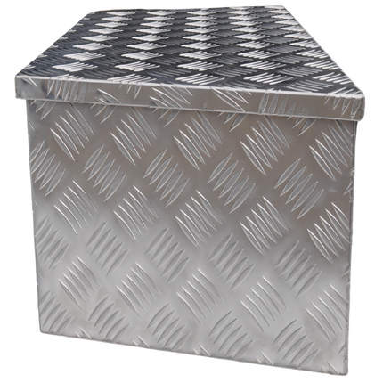 Anhängershop Deichselbox Aluminium 900/660x350x300 mm – Einbauschloss – automatische Klappe – Riffelblech