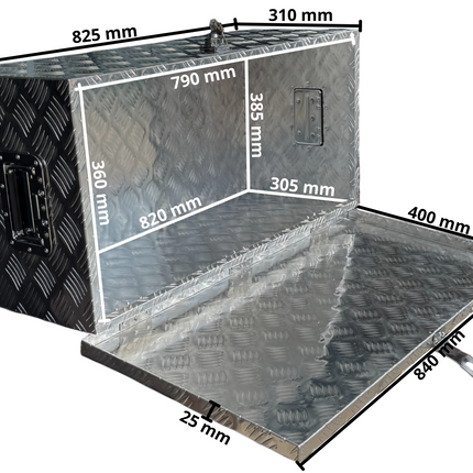 Anhängershop Deichselbox Aluminium-Riffelblech 840x400x310 mm – mit Schmetterlingsverschluss