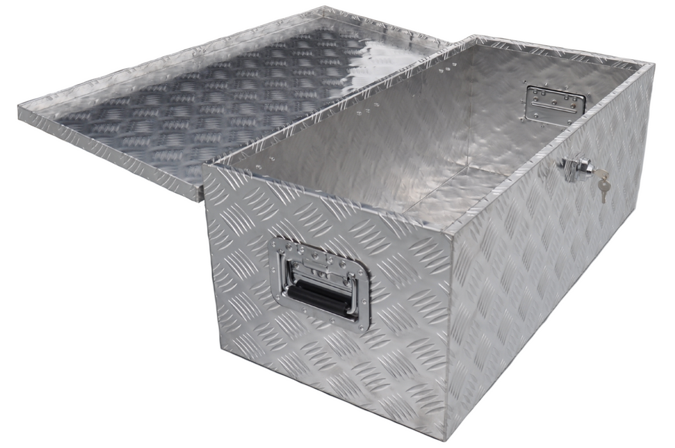 Anhängershop Deichselbox Aluminium-Riffelblech 840x400x310 mm – mit Schmetterlingsverschluss