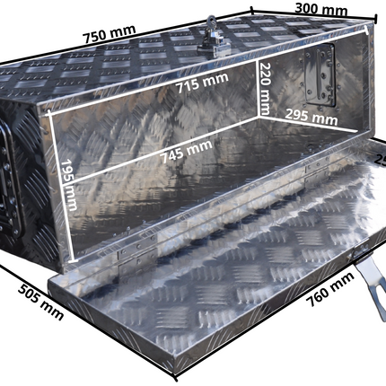 Anhängershop Deichselbox aus Aluminium-Riffelblech 760x235x300 mm – Schmetterlingsverschluss