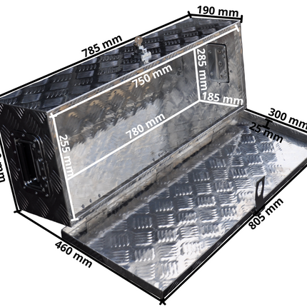 Anhängershop Deichselbox aus Aluminium-Riffelblech 800x300x190 mm – Schmetterlingsverschluss