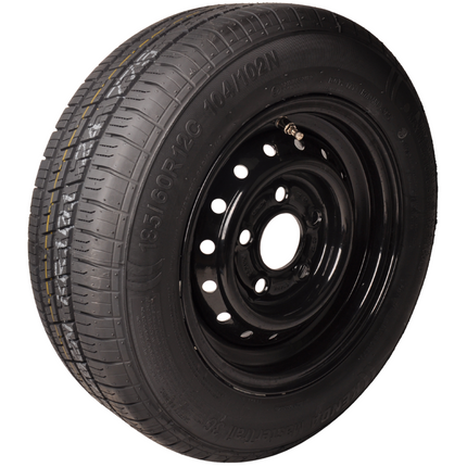 Anhängershop Komplettrad 12 Zoll mit schwarzem felge - 185/60R12C Reifen + Felge - Mercedes Lochkreis: 5x112 - 900 kg - 67 mm Nabendurchmesser