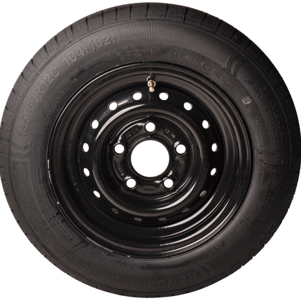 Anhängershop Komplettrad 12 Zoll mit schwarzem felge - 185/60R12C Reifen + Felge - Mercedes Lochkreis: 5x112 - 900 kg - 67 mm Nabendurchmesser