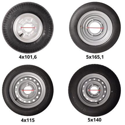 Anhängershop Komplettrad 195/50R13C mit schwarze felge (5x112) 900kg - Nabe 67 mm