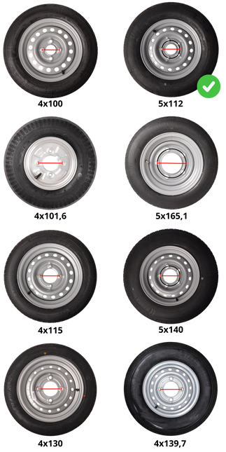 Anhängershop Komplettrad 195/50R13C mit schwarze felge (5x112) 900kg - Nabe 67 mm