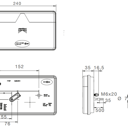 Aspock Anhänger Rückleuchte - Aspöck MultiLED 2 - rechts - 240x140x35 mm - vollständig LED - 7-poliger ASS2 Bajonettanschluss - wasserdicht