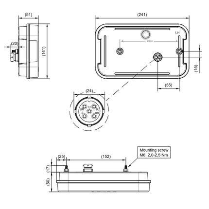 Aspock Anhänger Rückleuchte - Aspöck MultiLED 4 - links - 241x141x71 mm - vollständig LED - 5-poliger Bajonettanschluss