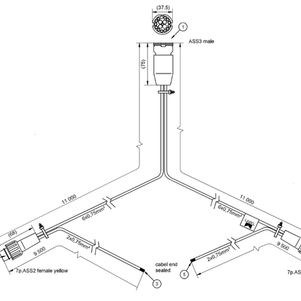 Aspock Aspöck Kabelsatz 13-polig - wasserdicht - 1100 cm - 2x 7-poliger ASS2 Stecker - Abzweigungen 950 cm - plug & play Anhängerkabel