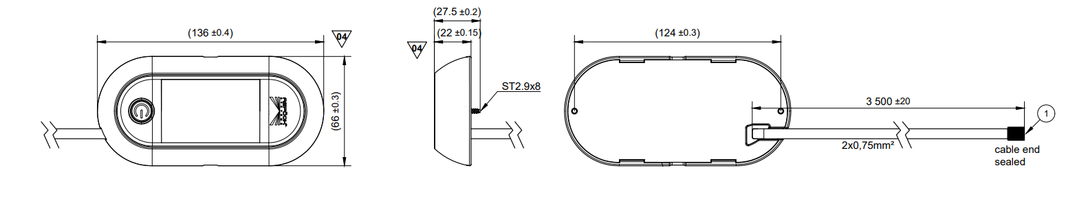 Aspock LED-Innenbeleuchtung 12/24V - blaues oder weißes Licht - mit 350 mm DC-Kabel