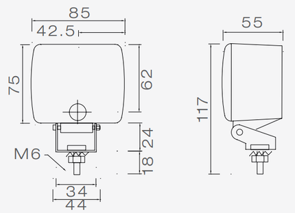 Aspock Nebelschlussleuchte - Aspöck Fogpoint auf verstellbarer Halterung - 117(85)x75x55 mm