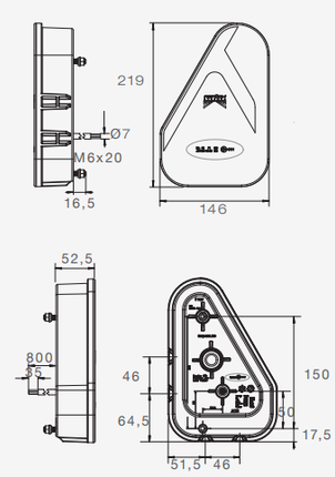 Aspock Rückleuchte - Aspock Earpoint LED - links - 146x219x52,5 mm - inklusive Nebelschlussleuchte