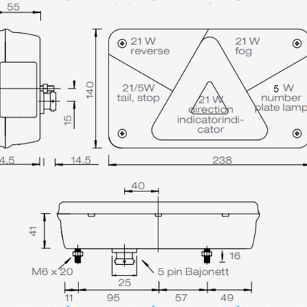 Aspock Rückleuchte - Aspock Multipoint 5 - links - 5-poliger Steckverbinder - inklusive Nebelschlussleuchte