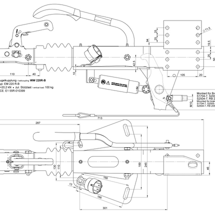 BPW Auflaufeinrichtung für Anhänger ZAF2.0 (2000kg) Auflaufbremse  für Hapert mit Stützradkonsole