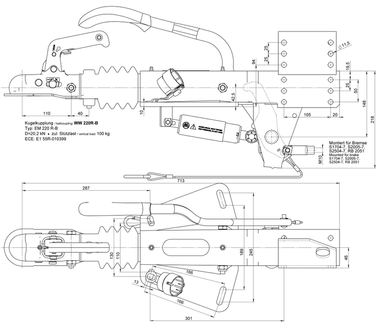 BPW Auflaufeinrichtung für Anhänger ZAF2.0 (2000kg) Auflaufbremse  für Hapert mit Stützradkonsole