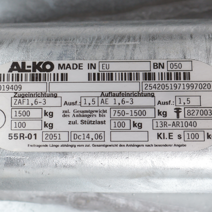 BPW BPW Auflaufeinrichtung für Anhänger - ZAF1.6-3 - maximale Anhängelast: 1500 kg - inkl. Stützrad-Konsole - Ausf. 1.5 Hapert