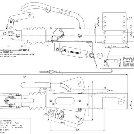 BPW BPW Auflaufeinrichtung für Anhänger - ZAF2.0-3 - maximale Anhängelast: 2000 kg - inkl. Stützrad-Konsole