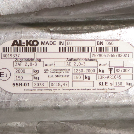 BPW BPW Auflaufeinrichtung für Anhänger - ZAF2,0-3 - maximale Anhängelast: 2000 kg - inkl. Stützrad-Konsole - Aufbau