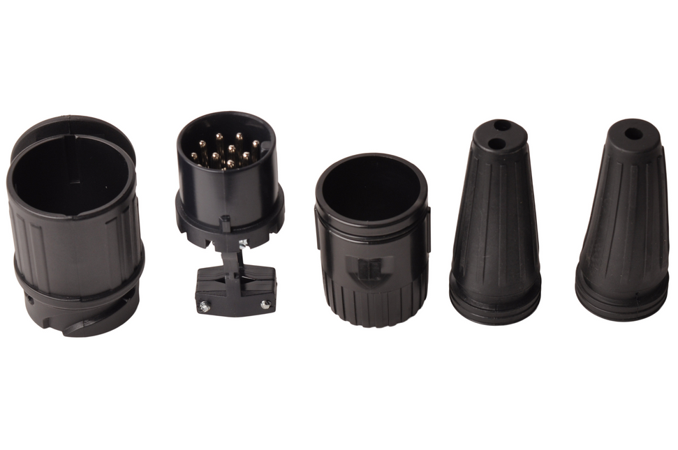 Cantonal 13-poliger Anhängerstecker aus Kunststoff (Jaeger-Anschluss) mit 1- und 2-Loch-Tülle