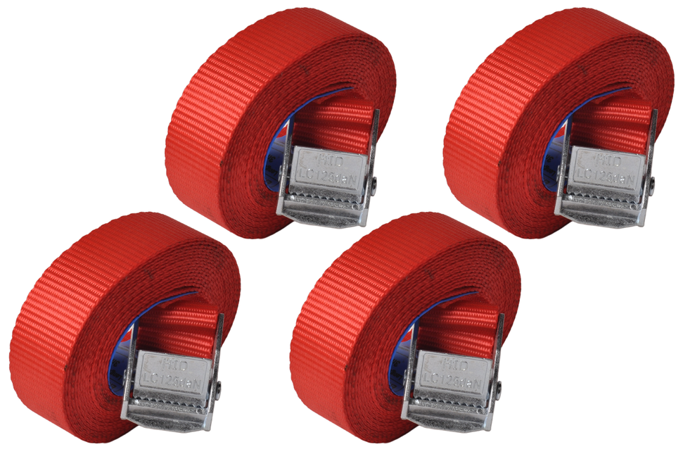 Cantonal 4 Stück Spanngurte - 300x2,5 cm - rot - Bruchlast 250 kg