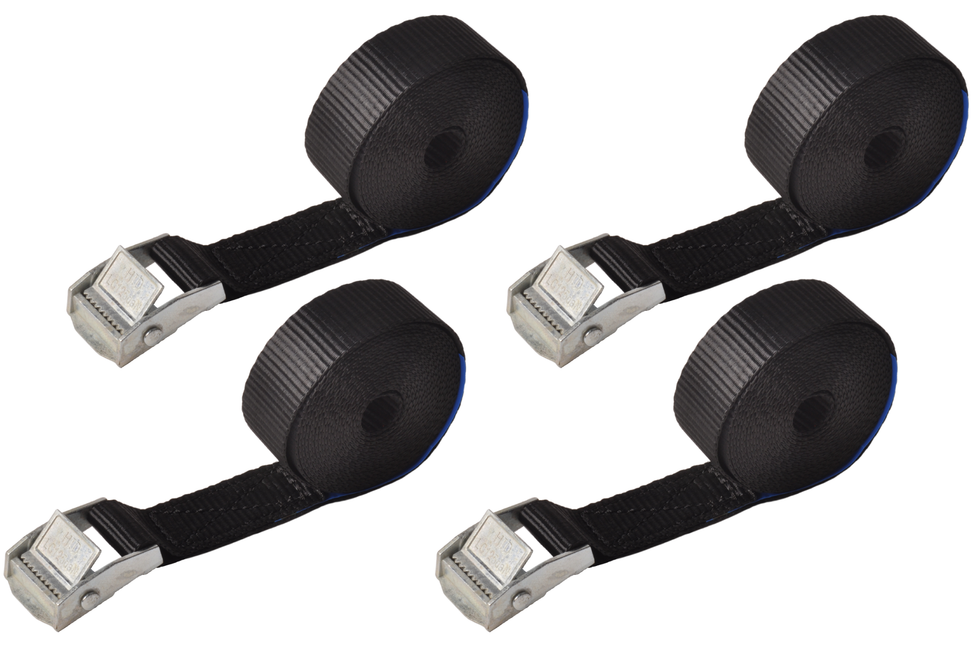 Cantonal 4 Stück Spanngurte - 300x2,5 cm - schwarz - Bruchlast 250 kg