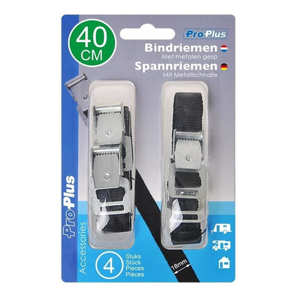 Cantonal 4 Stück Spanngurte - 40x1,8 cm - schwarz - für Fahrradträger