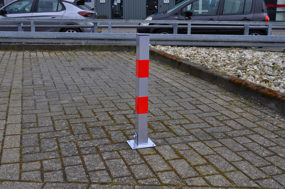 Cantonal Absperrpfosten klappbar mit Schloss - 650x60x60 mm - grau/rot Parkplatzsperre