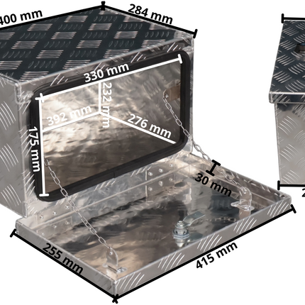 Cantonal Aluminium-Deichselbox aus Riffelblech - 400×240×300 mm