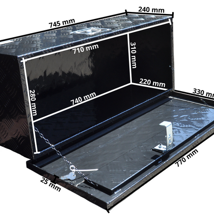 Cantonal Aluminium-Traubenblech Deichselbox/Werkzeugkasten 765x330x245 mm - inklusive integriertem Schloss - 2,5 mm dickes Material