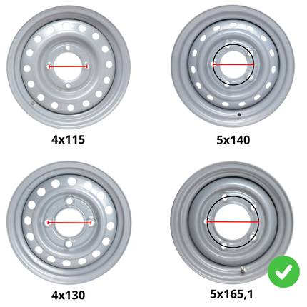 Cantonal Anhänger Felge 12 Zoll - 5.5Jx12 - Lochkreis: 5x165,1 - Tragfähigkeit: 900 kg - Nabendurchmesser: 114,5 mm - ET0