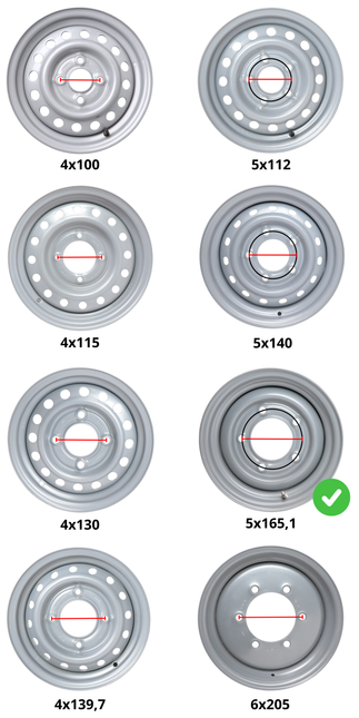 Cantonal Anhänger Felge 12 Zoll - 5.5Jx12 - Lochkreis: 5x165,1 - Tragfähigkeit: 900 kg - Nabendurchmesser: 114,5 mm - ET0